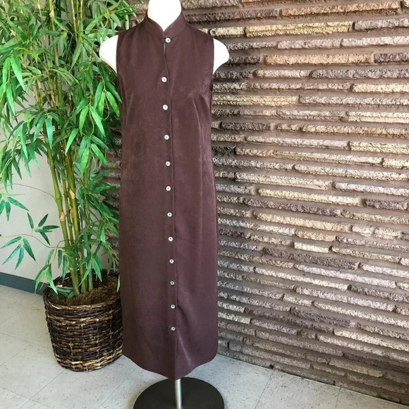 R & K Originals Vintage Textured Brown Sleeveless Shirt Maxi Dress - Picture 1 of 6